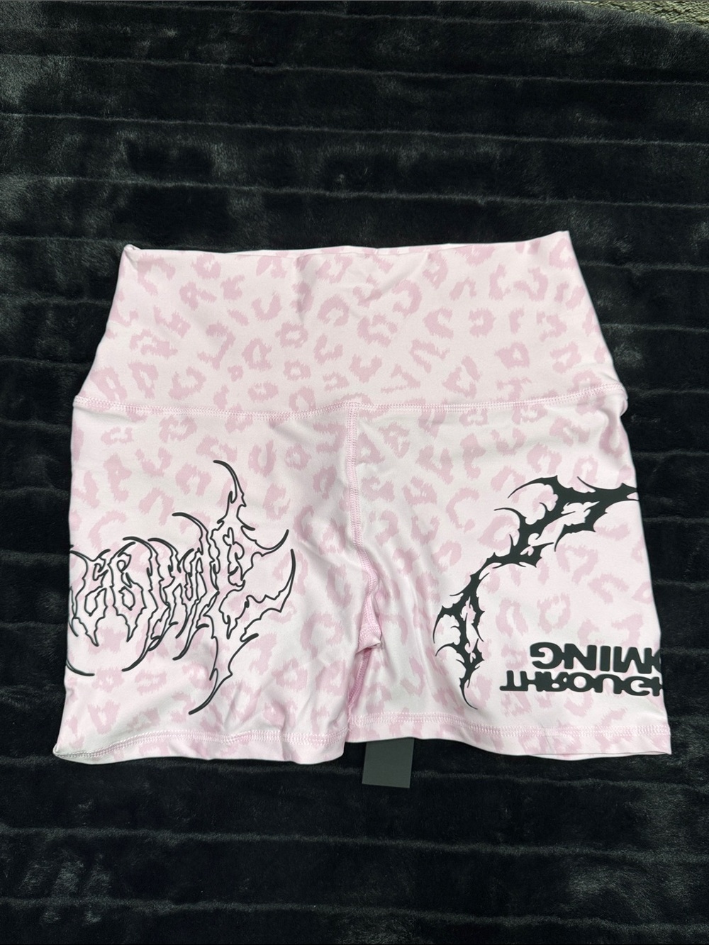 Pink Leopard Print High-Waist Women's Shorts with Black Graphic